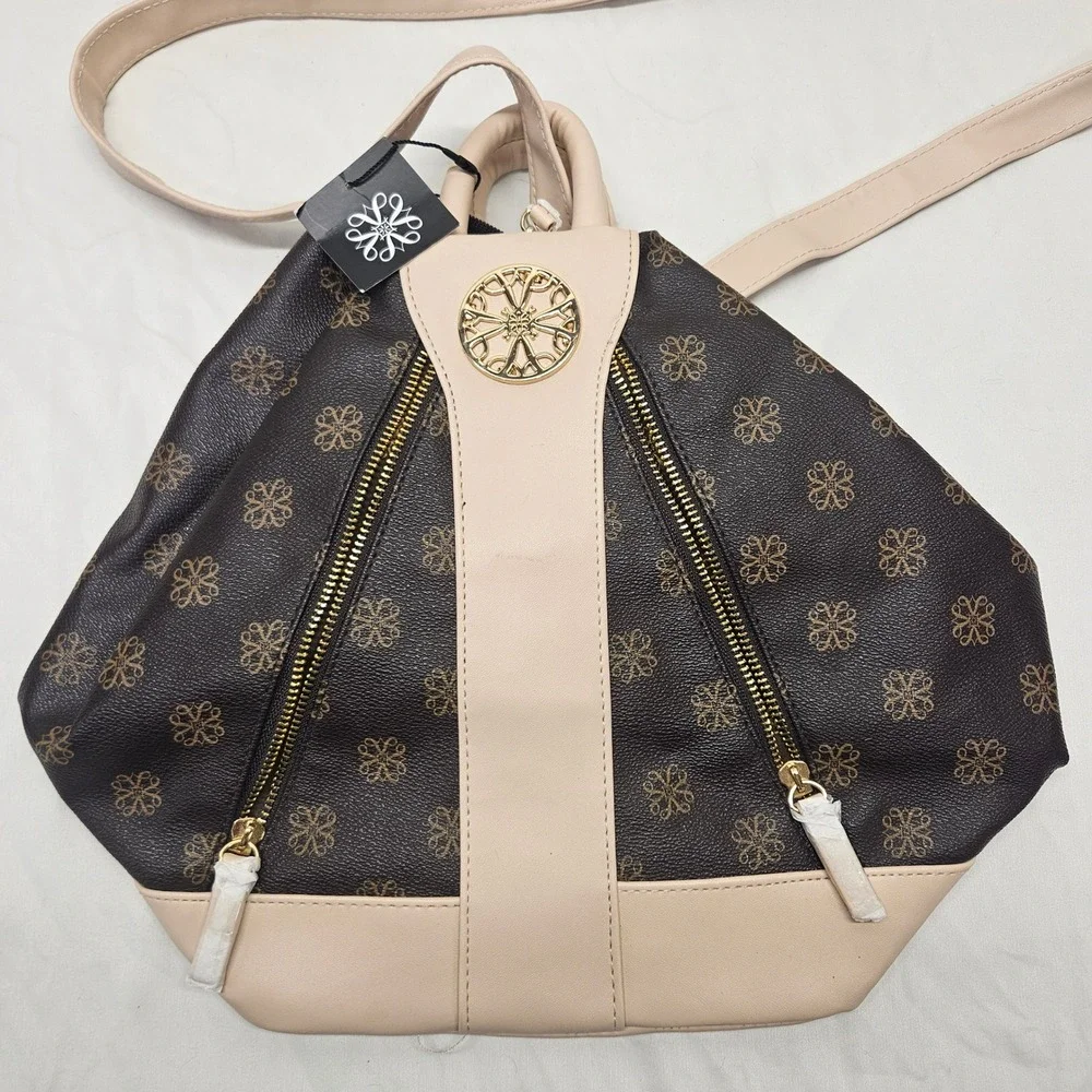 Avon Monogram Backpack Womens OS Brown Cream Gold Hardware New